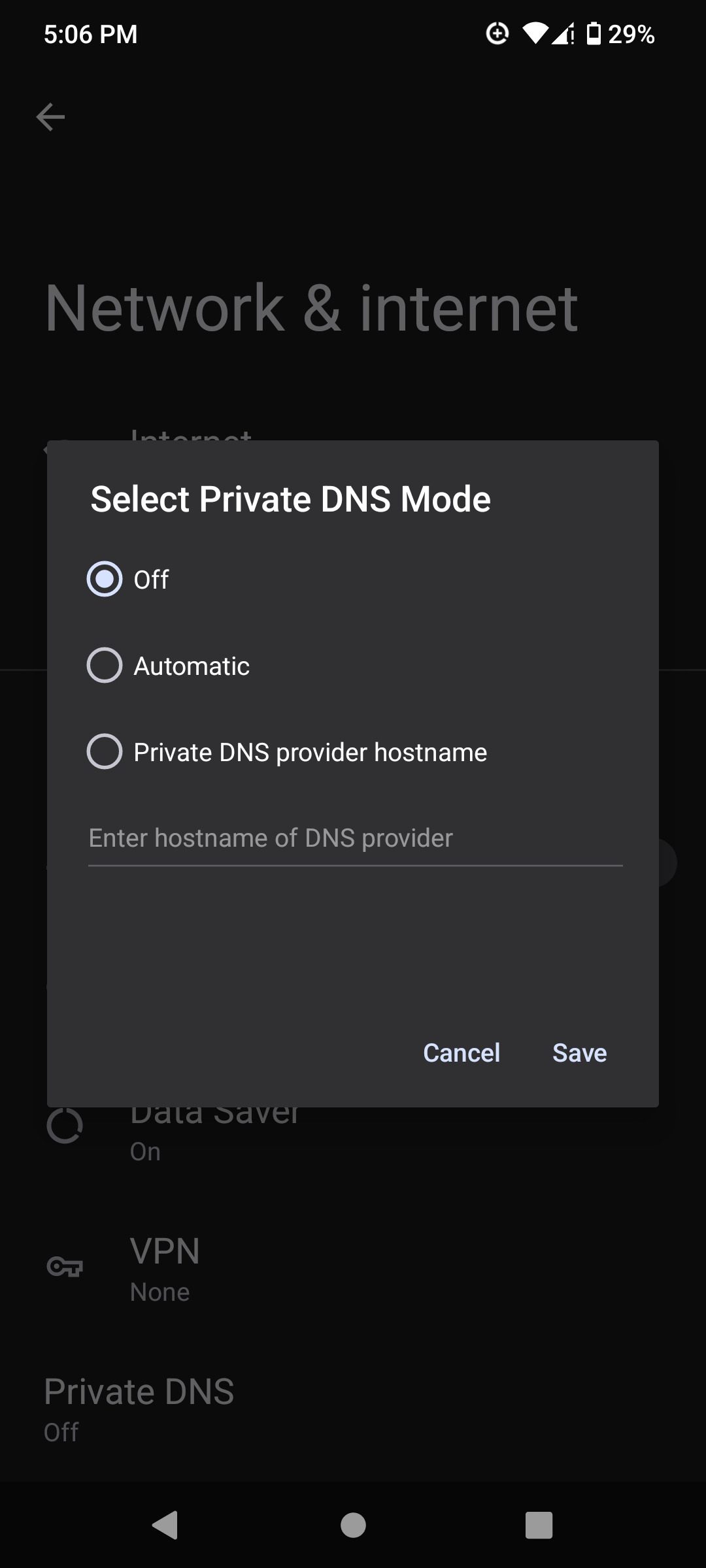Image of the DNS setting